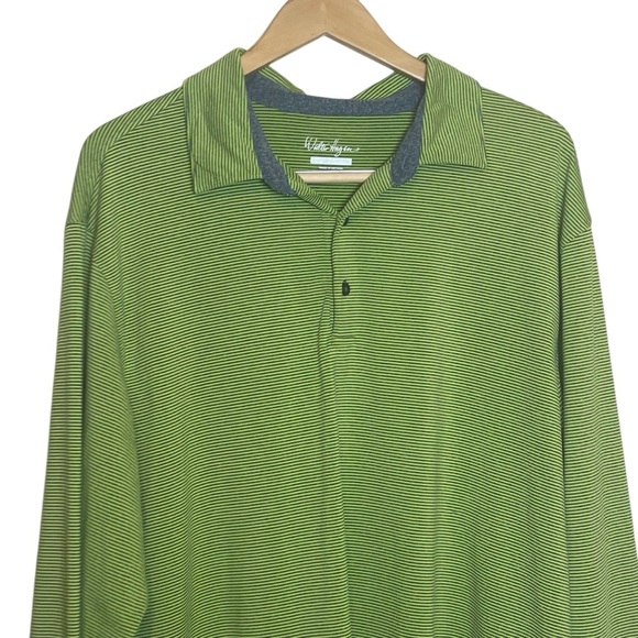 Walter Hagen Hydro Dri Long Sleeve Green Striped Polo Golf Shirt XL Athletic - Picture 2 of 10